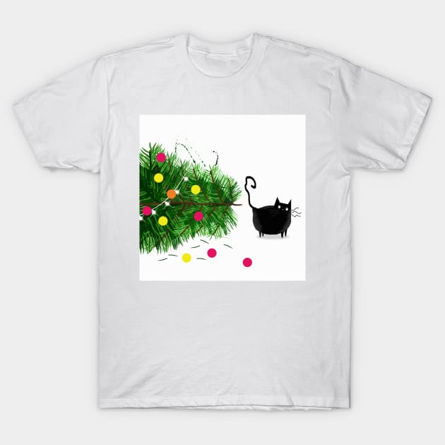 Black Cat Christmas T-Shirt by Scratch